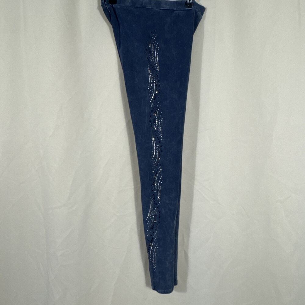 T Party Blue Acid Wash Rhinestone Leggings Y2K Festival Moto Mcbling